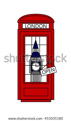 Multicolored Vector London city concept. Big Ben and telephone box. Go to London.