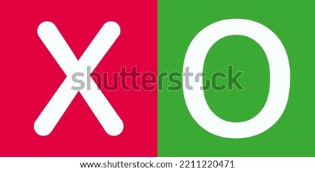 Red and green squares with letters X O, symbol of affirmative and negative. True and false options. Exams, correct and incorrect questions. Concept of yes or no.