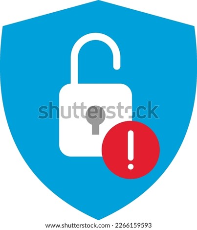 Open padlock illustration. Security issues. Insecure password alert. Security failure. Data Protection.