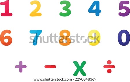 Ilustración vectorial de números y operaciones aritméticas de distintos colores.