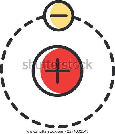 Vector illustration of an antome icon. Parts of the atom, nucleus, protons and electrons. Charge and nuclear energy.