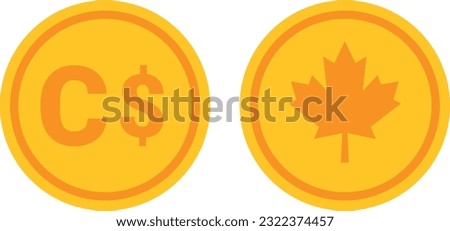 Vector illustration of coins from Canada. golden coins. Canadian dollar symbol and maple leaf.