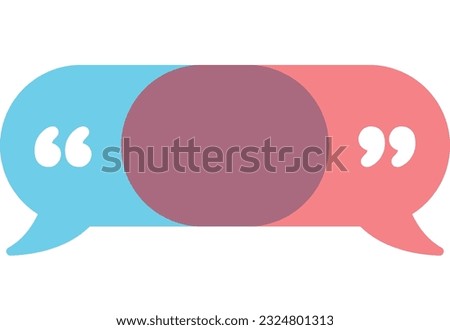 Vector illustration of dialogue intersection. Points in common. Quote word. Quotation marks.
