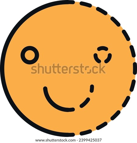 Vector illustration of smiling face. half of happiness. Incomplete.