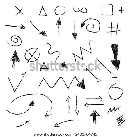 Collection of hand-drawn arrows and symbols on a white background.