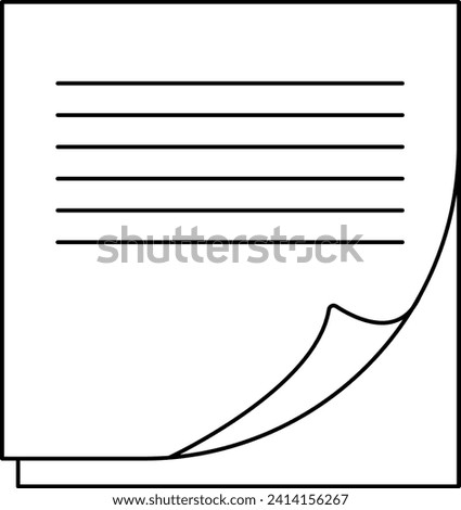 A minimalist black outline of a paper with written lines, partially curled at the bottom right corner.
