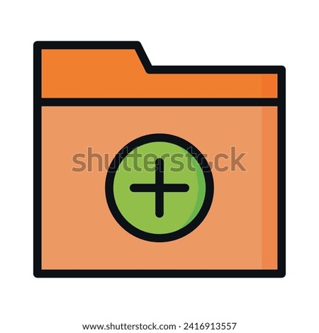 Orange folder icon with a green circle featuring a plus sign, indicating addition or positive action.