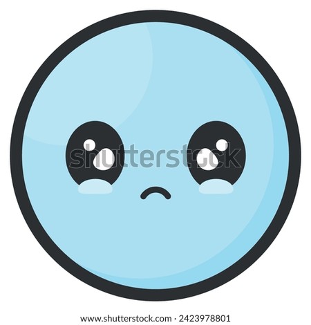 Sad blue emoji with big shiny eyes and a frown, encircled by a black line.