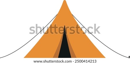 Illustration of an orange tent with a black center and lines extending from its base, representing a camping tent.