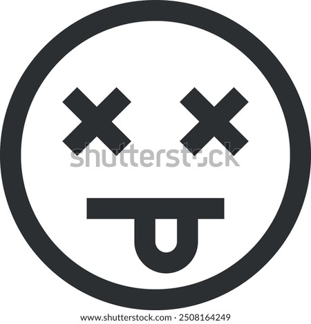 Black and white emoji of a face with crossed-out eyes and tongue sticking out, resembling a dead expression.