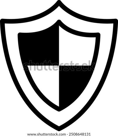 Quartered shield emblem with black and white sections, thick black outline, traditional heraldic shape, symbolizing security and technology.