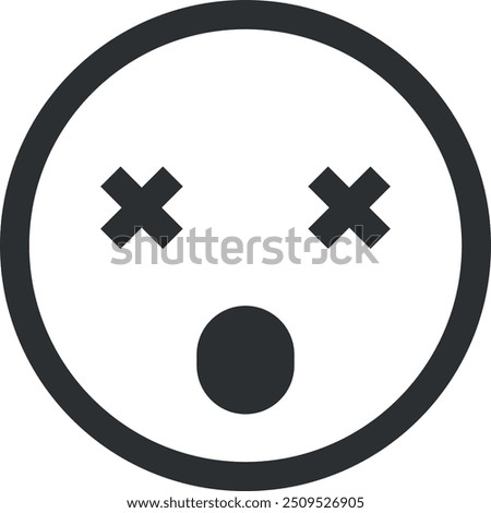 Vector illustration of a dead emoji face with X eyes and a straight mouth, representing death or exhaustion.