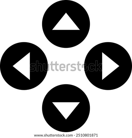 Minimalistic geometric shapes design with triangle and circle elements, directional pad with up, down, left, right