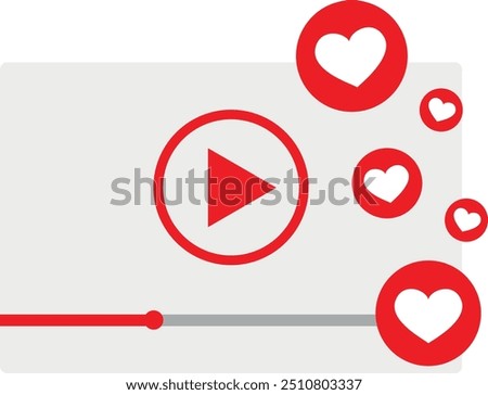 Media player interface with play button, heart icons, like and me gusta, digital media concept