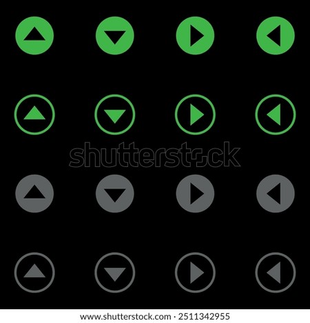 
Set of directional arrow symbols from a game controller pad indicating left, right, up, and down directions on a dark background.