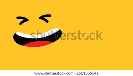 Stylized cartoon face with squinted eyes and wide smile.