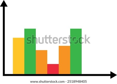 Simple bar graph with five bars in green, orange, and red, illustrating data comparison with varying heights. Ideal for presentations and data visualization.