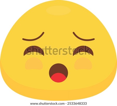 Yellow face emoji with closed eyes, raised eyebrows, and open mouth, resembling yawning or feeling sleepy. Ideal for expressing emotions in digital communication, social media.