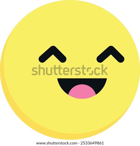 Yellow face emoji with closed eyes, wide smile, and pink tongue sticking out, expressing joy and happiness. Ideal for digital communication, social media, and graphic design projects.