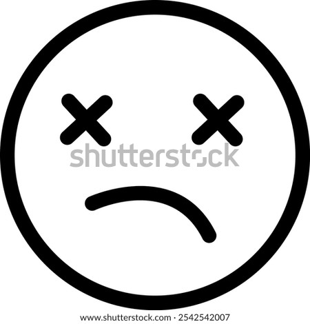 Simple line drawing of a sad face with X's for eyes and a downward curved mouth.