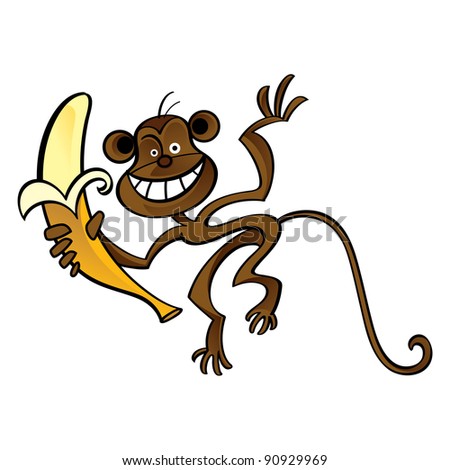 Monkey Fun Cartoon Animal Jungle Banana Food Stock Vector Illustration ...