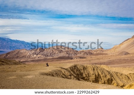 Similar – Image, Stock Photo Man admiring mountain landscape from wooden footbridge