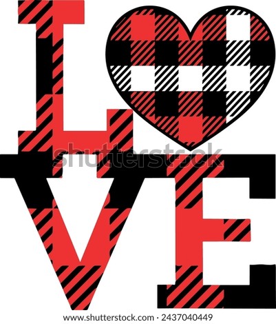 Plaid love design for tshirt printing romantic love text with plaid