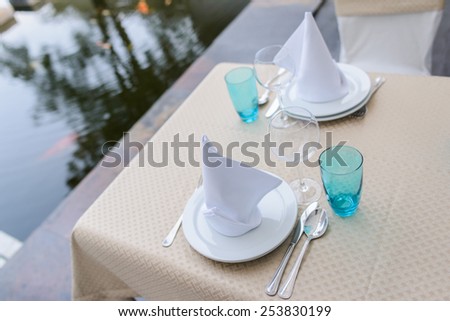 wedding table setting closeup. table setting