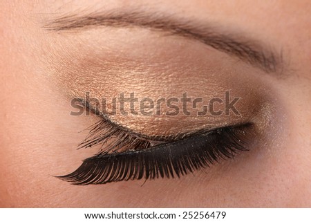 closeup of female eye with fake eyelash