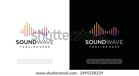 Abstract gradient sound wave logo template, sound wave icon element, audio music symbol.	