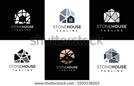 collection of vector icon templates for stone house logos. brick or stone house logo design template elements	