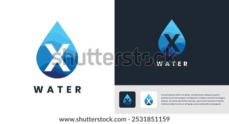 Water letter X logo design template	