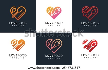 Food love logo design template collection. Food and love logo icon set	