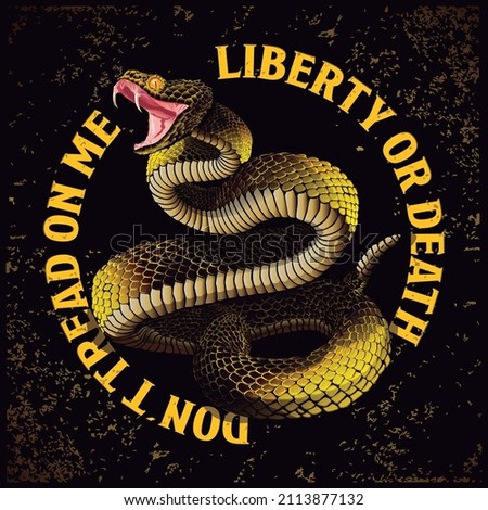 Black and yellow snake on black background. Liberty or death. do not tread on me