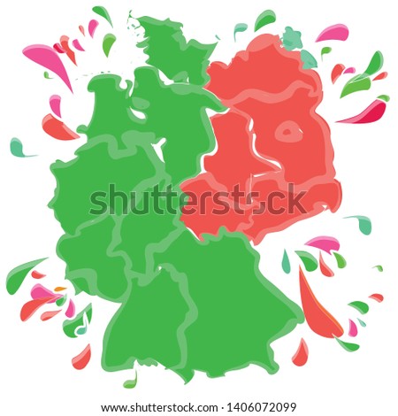 Spots and blobs with Germany in East and West in green and red