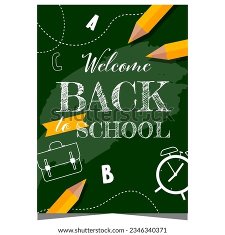 Back to school design template with chalk writing on blackboard and school supplies. Welcome back to school poster or banner for pupils and teachers to celebrate the start of the new school year.