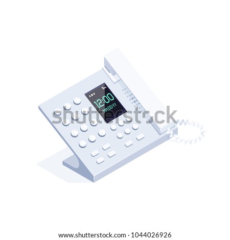 Isometric landline phone isolated on white background. 3d phone. Icon of office equipment. Vector illustration.