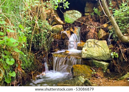 Small waterfall under green leave