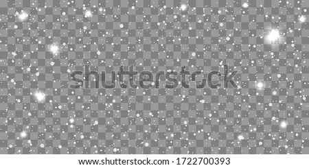 Snow gray transparent background. Christmas snowy winter design. White falling snowflakes, abstract landscape. Cold weather effect. Magic nature fantasy snowfall decoration. Vector illustration