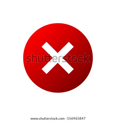 Cross sign element. Red X icon isolated on white background. Mark graphic design. Round volume button for vote, decision, web. Symbol error, check, wrong or stop, failed. Vector illustration