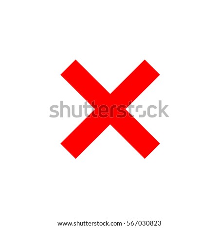 Cross sign element. Red X icon isolated on white background. Simple mark graphic design. Button for vote, decision, web. Symbol of error, check, wrong and stop, failed. Vector illustration