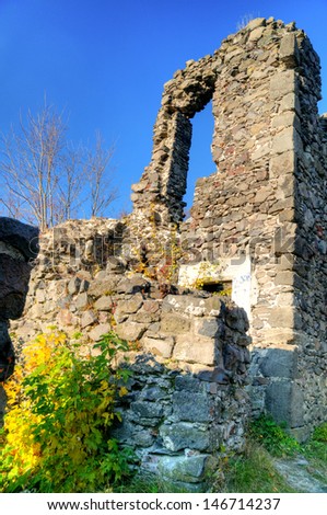 Nevitsky Castle ruins Kamyanitsa village , 12 km north of Uzhgorod, Zakarpattia Oblast, Ukraine Built in 13th century