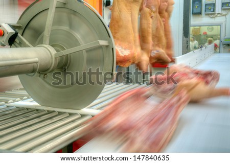 close up of meat processing in food industry