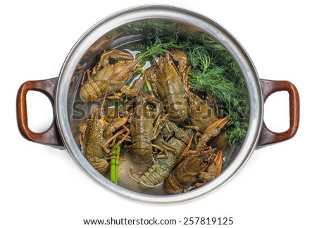 Fresh crayfish in pan, a traditional Russian dish