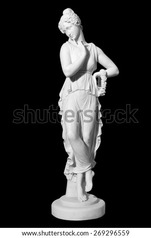 statue of a woman in the antique style on the isolated black background