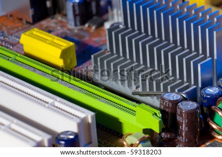 computer board with the chips and wires