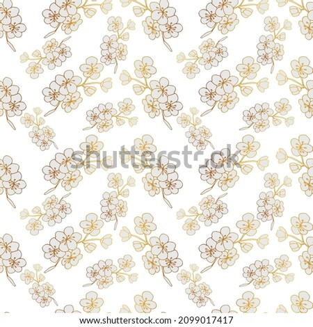 Sakura golden flowers  pattern. Hand-drawn flowers for wedding, wrapping paper and textiles.