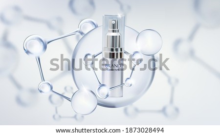Beauty cosmetic product with molecule.cosmetics bottles mockup banner.Realistic 3d vector