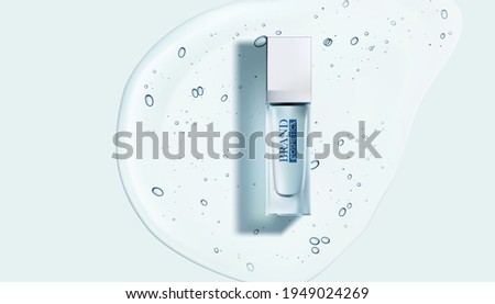 Cosmetic products with Drop of water on cyan background.Cosmetics bottles mockup banner.3D vector illustration.