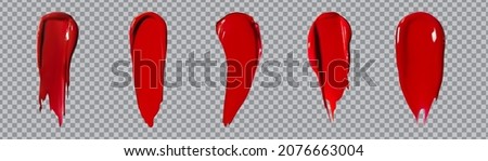 Red Lipstick cream texture makeup smear set isolated on transparent background.Realistic cosmetic cream smears . Realistic vector illustration 